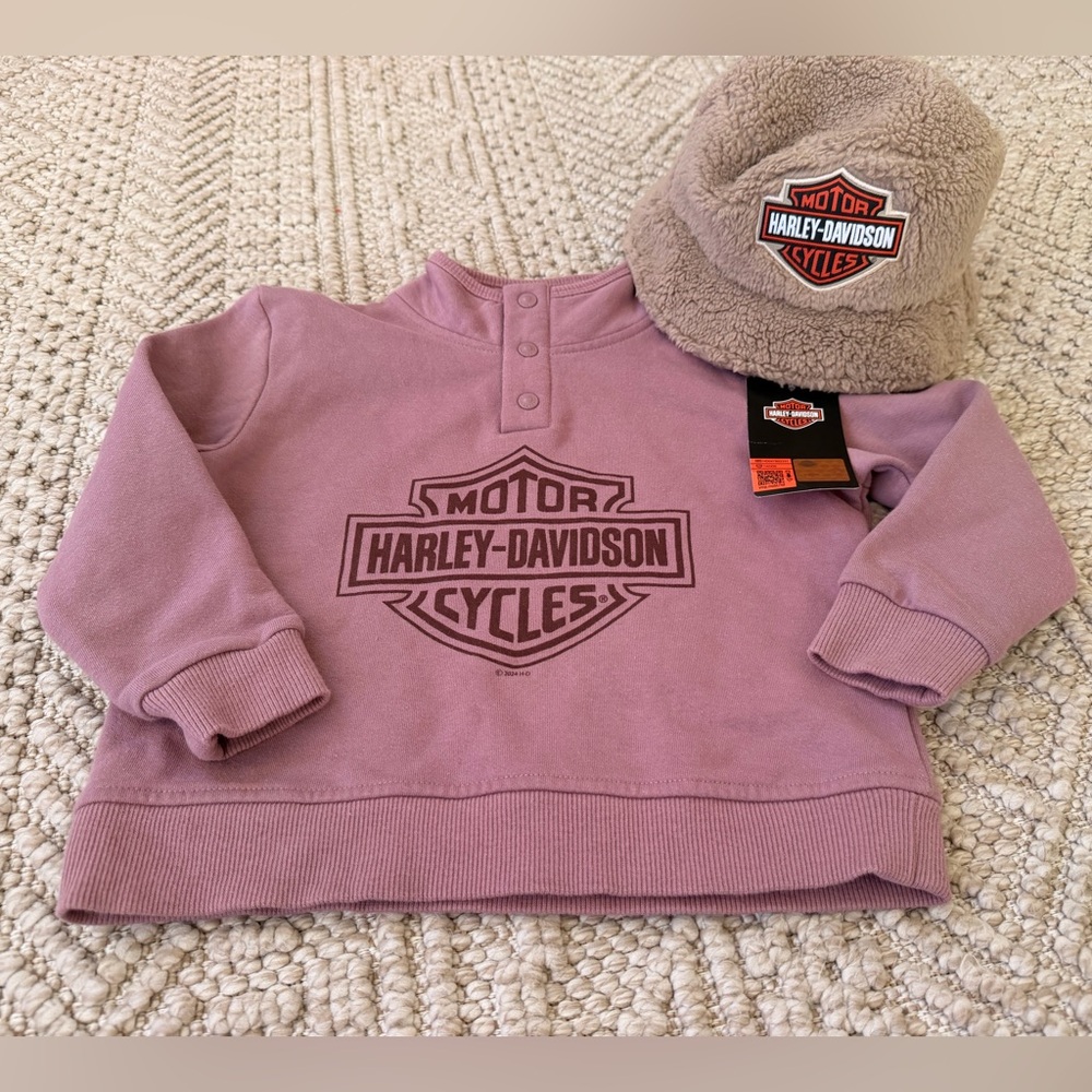 BUNDLE Harley-Davidson Kids Mauve Sweatshirt + Sherpa Bucket Hat - 4/5